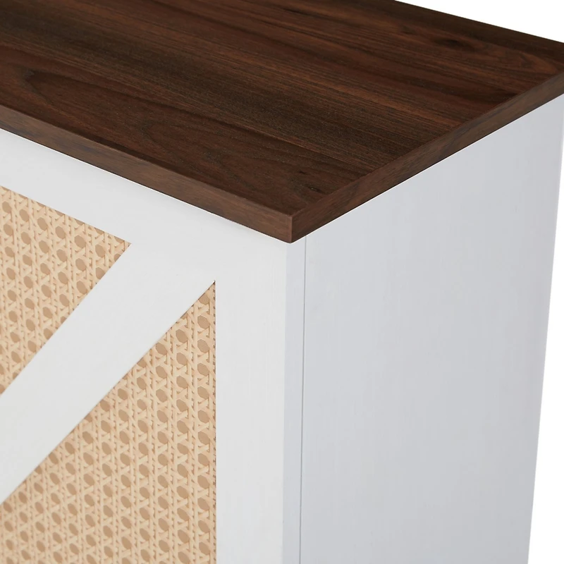 Simplie Fun White Faux Rattan Wine Cabinet with Wine Rack & Glass Holder