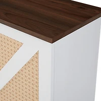 Simplie Fun White Faux Rattan Wine Cabinet with Wine Rack & Glass Holder