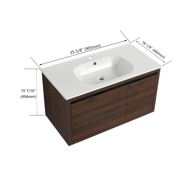 Streamdale 36" Floating Vanity with Gel Sink Ample Storage, Soft-Close, Durable
