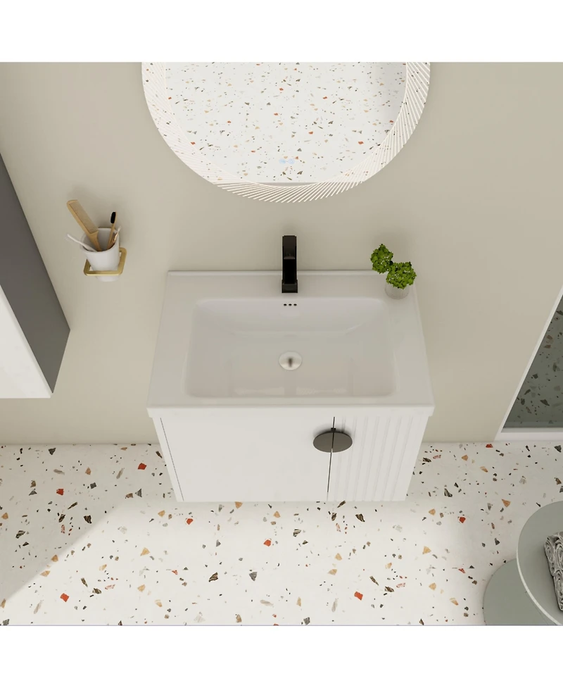 Wall-Mounted Vanity with Ceramic Sink and Soft-Close Doors