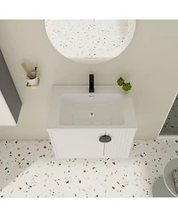 Wall-Mounted Vanity with Ceramic Sink and Soft-Close Doors
