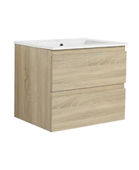 Simplie Fun 24" Wood Grain Vanity w/ Ceramic Sink & Soft-Close Drawers