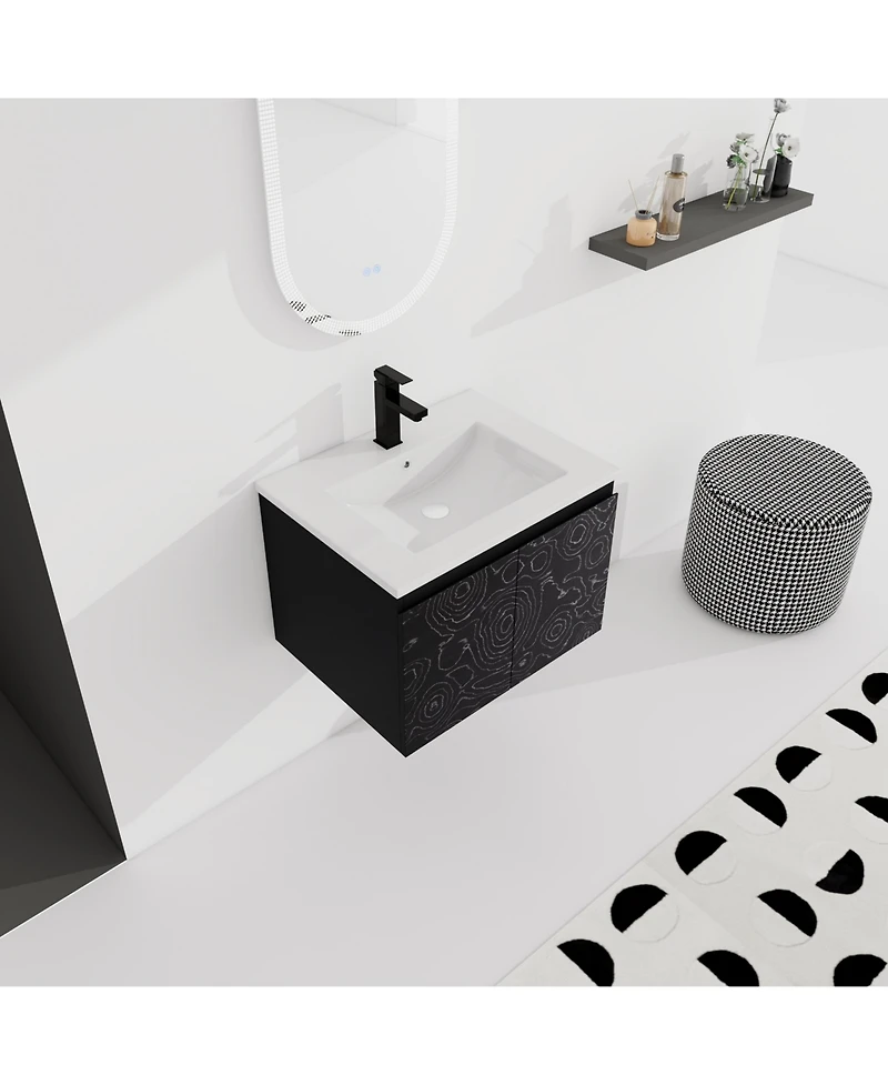 Streamdale Furniture Wall-Mounted Bathroom Vanity with Ceramic Sink & Soft-Close Doors