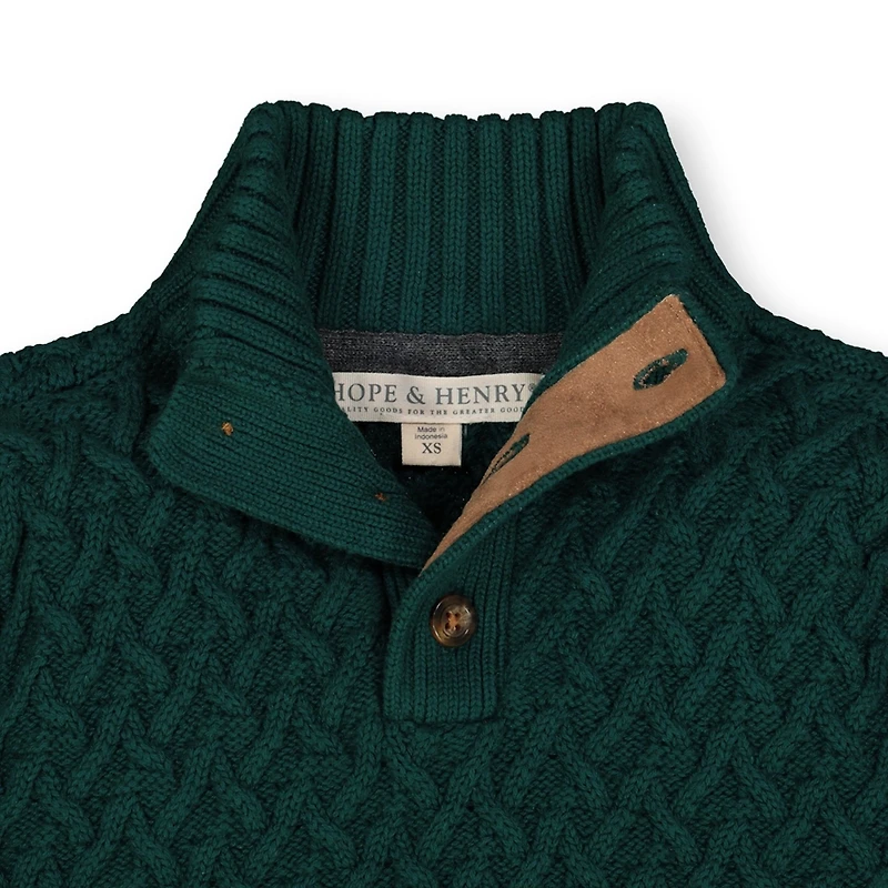 Hope & Henry Baby Boys Long Sleeve Mock Neck Herringbone Cable Sweater