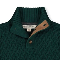 Hope & Henry Baby Boys Long Sleeve Mock Neck Herringbone Cable Sweater