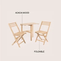 Jonathan Y Nerja Modern Traditional 3-Piece Acacia Wood Half-Rectangular Outdoor Folding Bistro Set, Light Teak