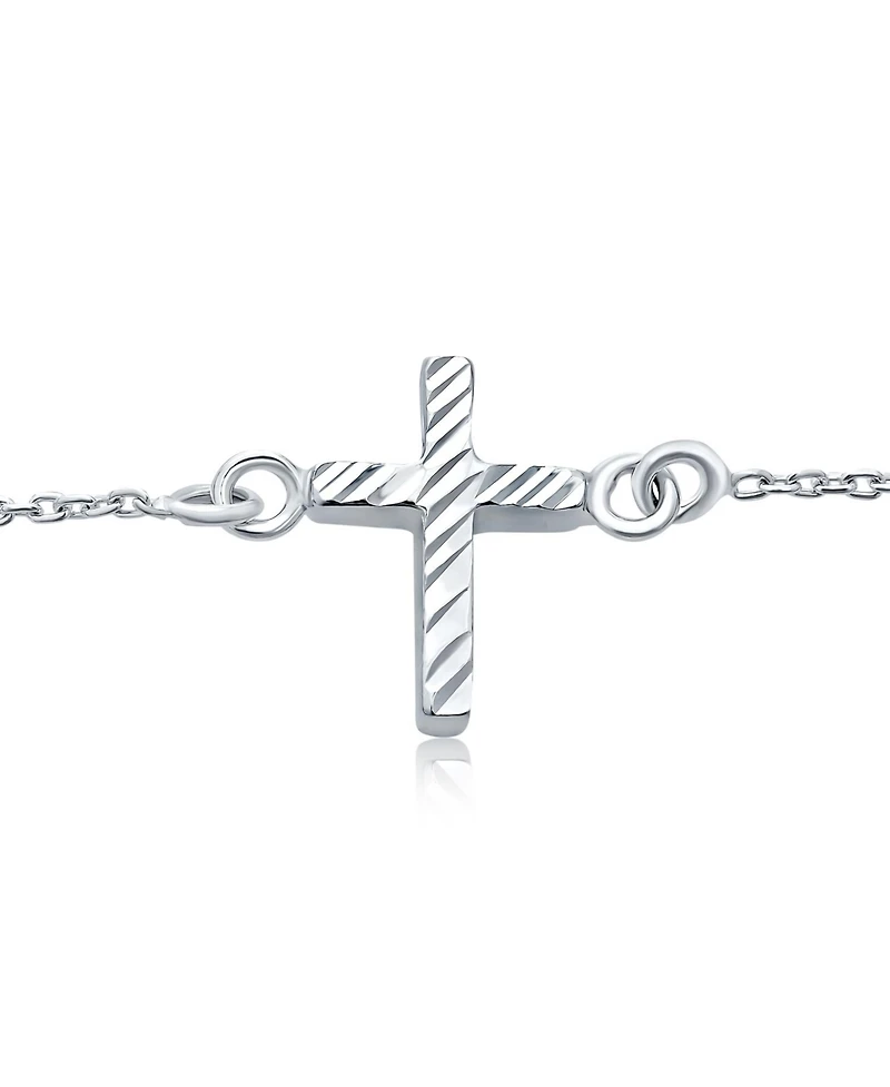 Bling Jewelry Side Ways Cross Religious Anklet For Women Ankle Bracelet For Women Sterling Silver Adjustable 9 To 10 Inch