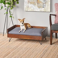 Streamdale Furniture Mid-Century Modern Pet Bed With Acacia Wood Frame And Hairpin Legs