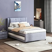 Streamdale Beige Upholstered Platform Bed with Trundle