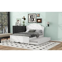 Full Size Wood Platform Bed with Headboard and Twin Trundle