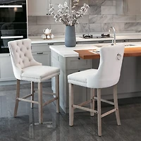 Streamdale Furniture Velvet Barstools with Button Tufted Backrest and Chrome Trim (Set Of 2)