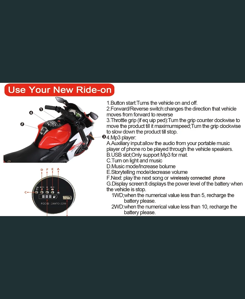 Streamdale Kid's Electric Motorcycle with Training Wheels and Lights