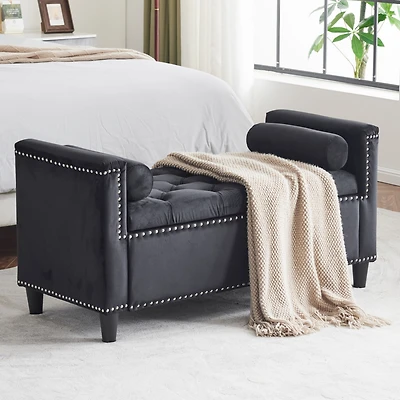 Streamdale Velvet Queen Bedside Bench with Armrests