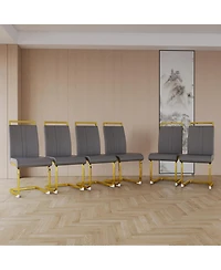 Streamdale Furniture Modern Faux Leather Dining Chairs with Golden Metal Legs (Set of 4)