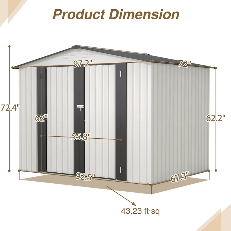 Streamdale 8 x 6 Ft All-Weather Metal Storage Shed with Lockable Doors