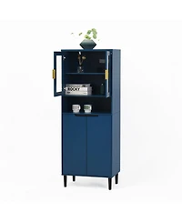Streamdale Furniture Tall Storage Cabinet with Glass Display & Doors, Modern Blue Cabinet