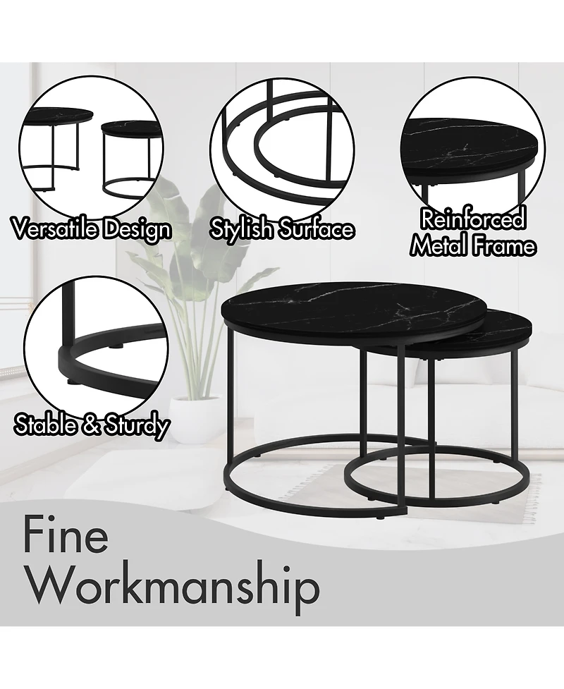 Streamdale 2-Tier Nesting Coffee Table Set with Marble Pattern Top