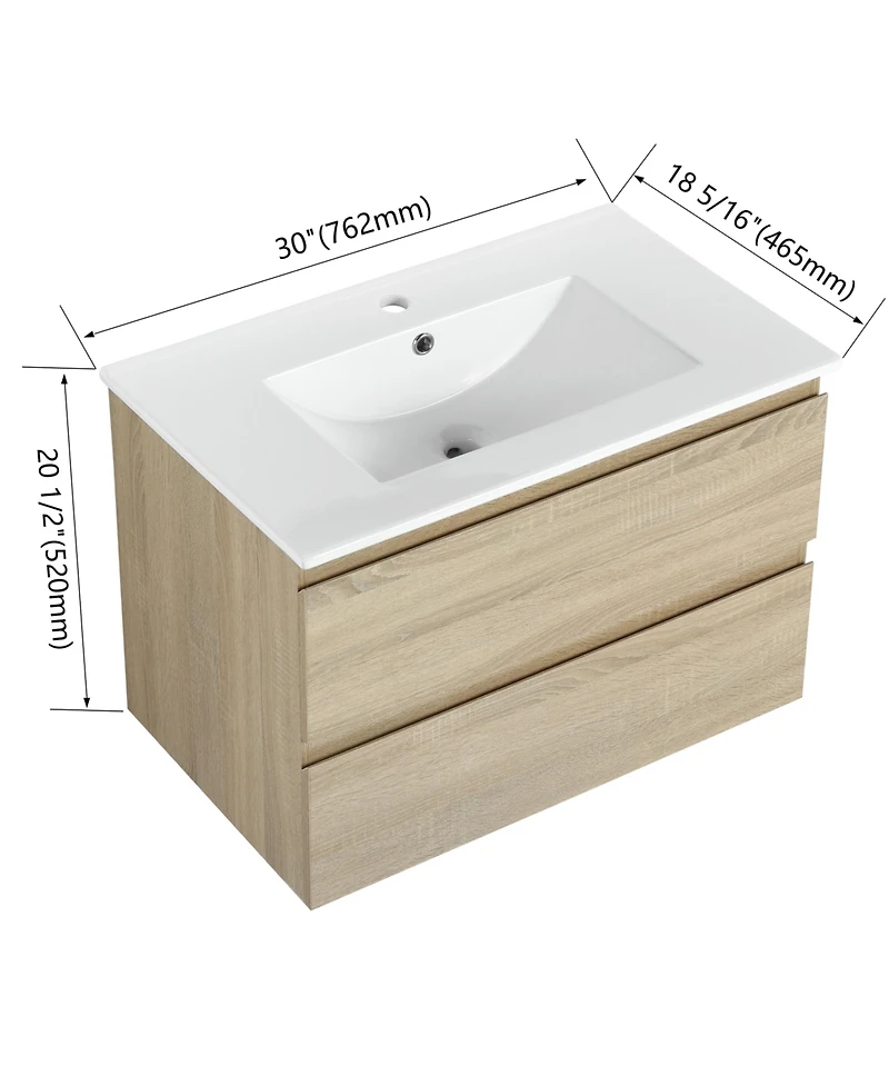 Streamdale 30" Wood Grain Vanity with Ceramic Sink and Soft-Close Drawers