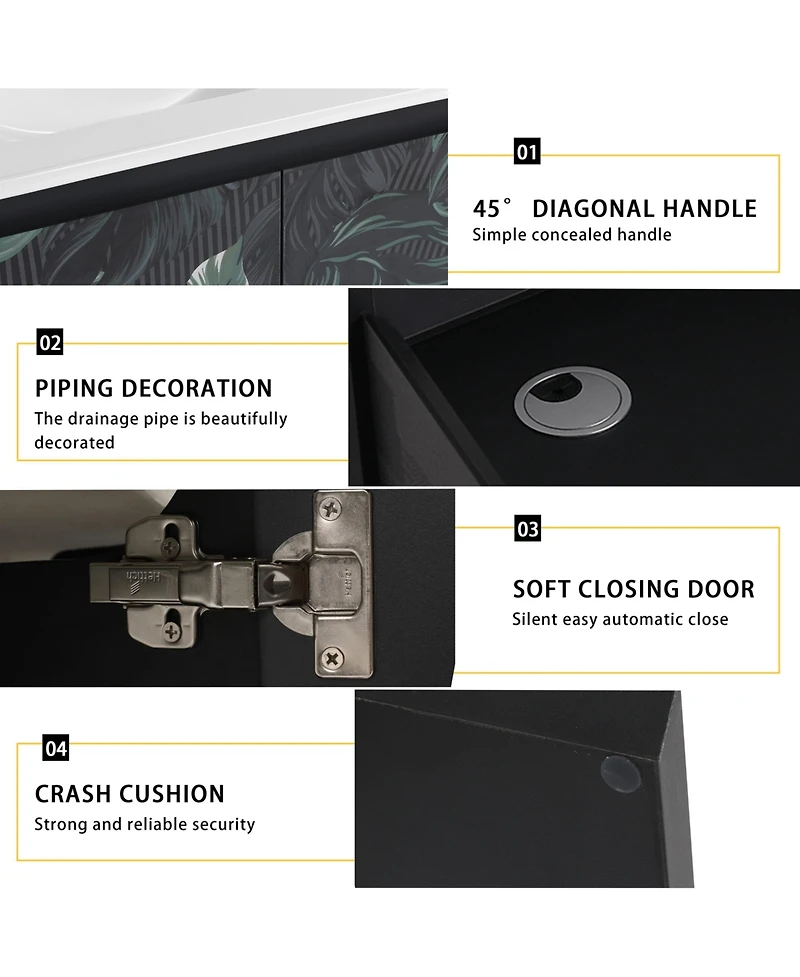 Simplie Fun Wall-Mounted Bathroom Vanity with Ceramic Sink & Soft-Close Doors