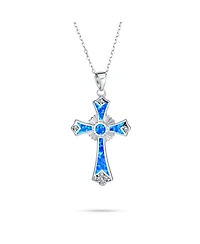 Bling Jewelry Silver Opal Cz Cross Pendant Necklace 18in Chain