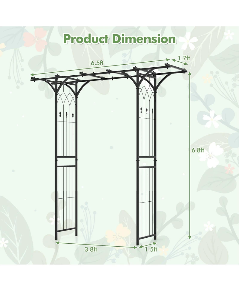 Slickblue 6.8 Feet Garden Arbor with Trellises for Climbing Plant Vine Rose