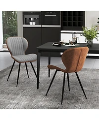 Slickblue Set of 2 Armless Dining Chair Modern Accent Chairs with Curved Backrest-Grey