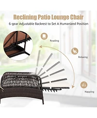 Gymax Rattan Patio Lounge Chair Chaise w/ Adjustable Backrest Cushion & Pillow