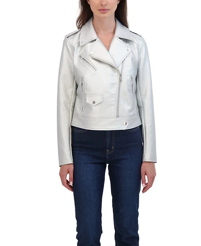 Sebby Collection Women's Faux Leather Biker Jacket