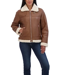 Sebby Collection Women's Zip Front Faux Leather Shearling Jacket