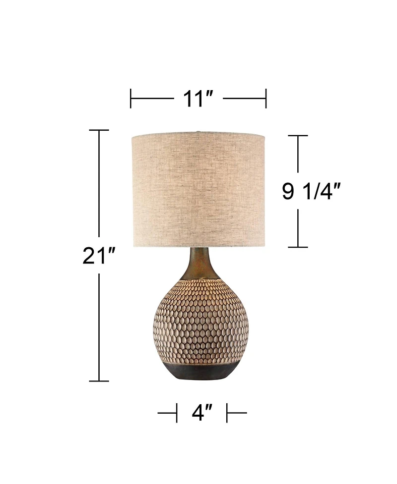 Emma Mid Century Modern Table Lamp with Table Top Dimmer 21" High Wood Brown Finish Ceramic Tan Drum Shade for Living Room Bedroom House Bedside