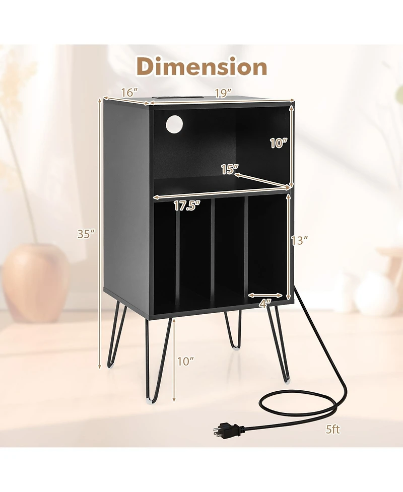 Slickblue Record Player Stand with Charging Station for Living Room Bedroom