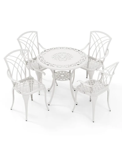Slickblue 5 Piece Patio Bistro Table Chair Set with Umbrella Hole and Aluminum Frame-White