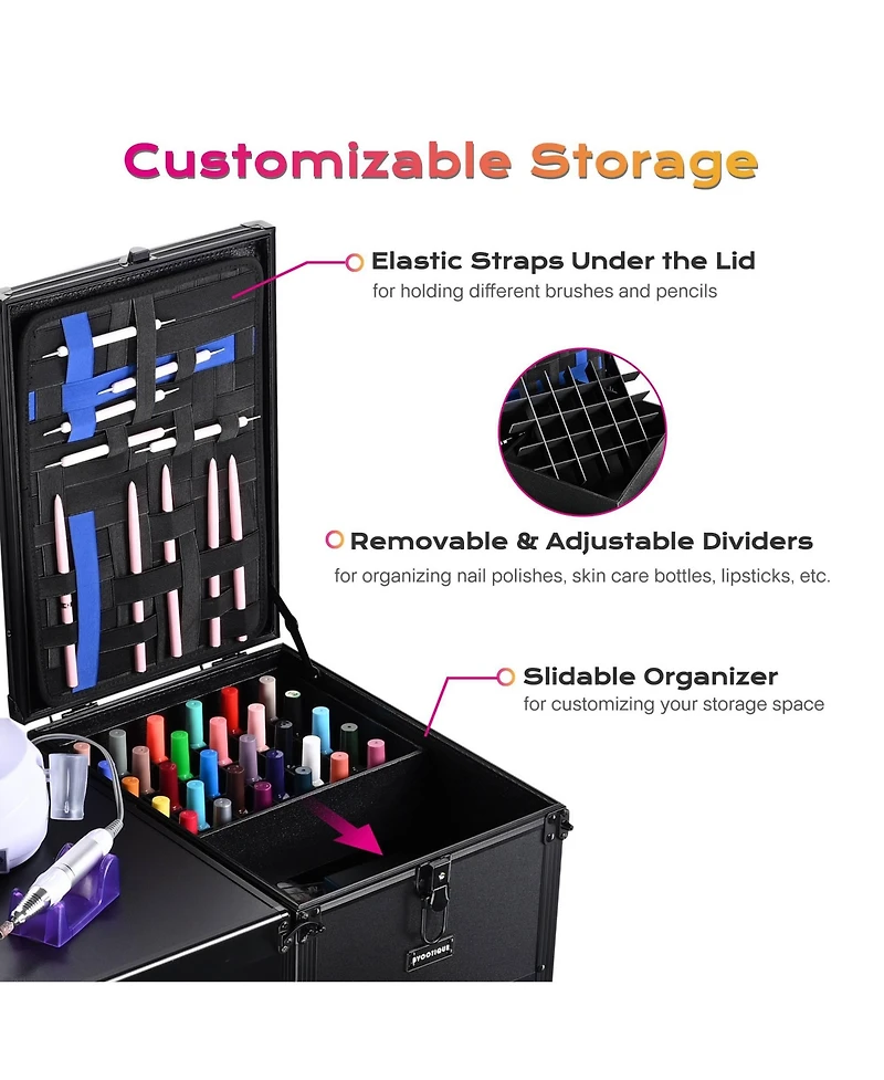 Byootique Nail Desk Mobile Station Rolling Makeup Manicure Table Nail Artist