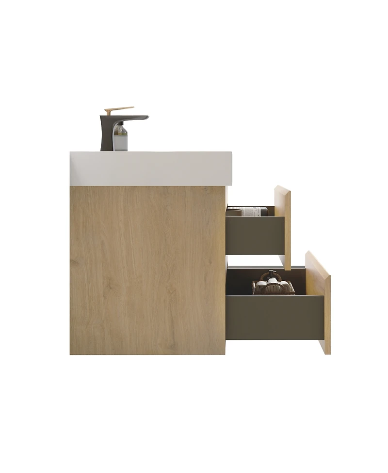 Streamdale 30" Wall-Mounted Vanity Natural Oak, Glossy White Basin