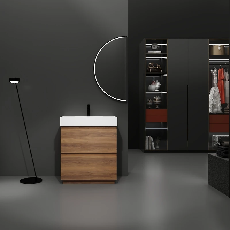 Streamdale Modern 30" Bathroom Vanity with Single Sink, Double Drawer, Brown