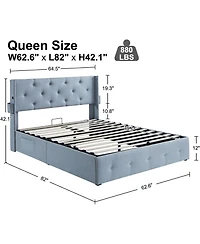 Simplie Fun Full-Size Bed Frame with Storage, Usb Ports, Modern Wingback Headboard