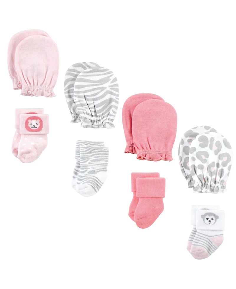 Hudson Baby Baby Girls Hudson Socks and Mittens Set, Safari Girl, 0-6 Months