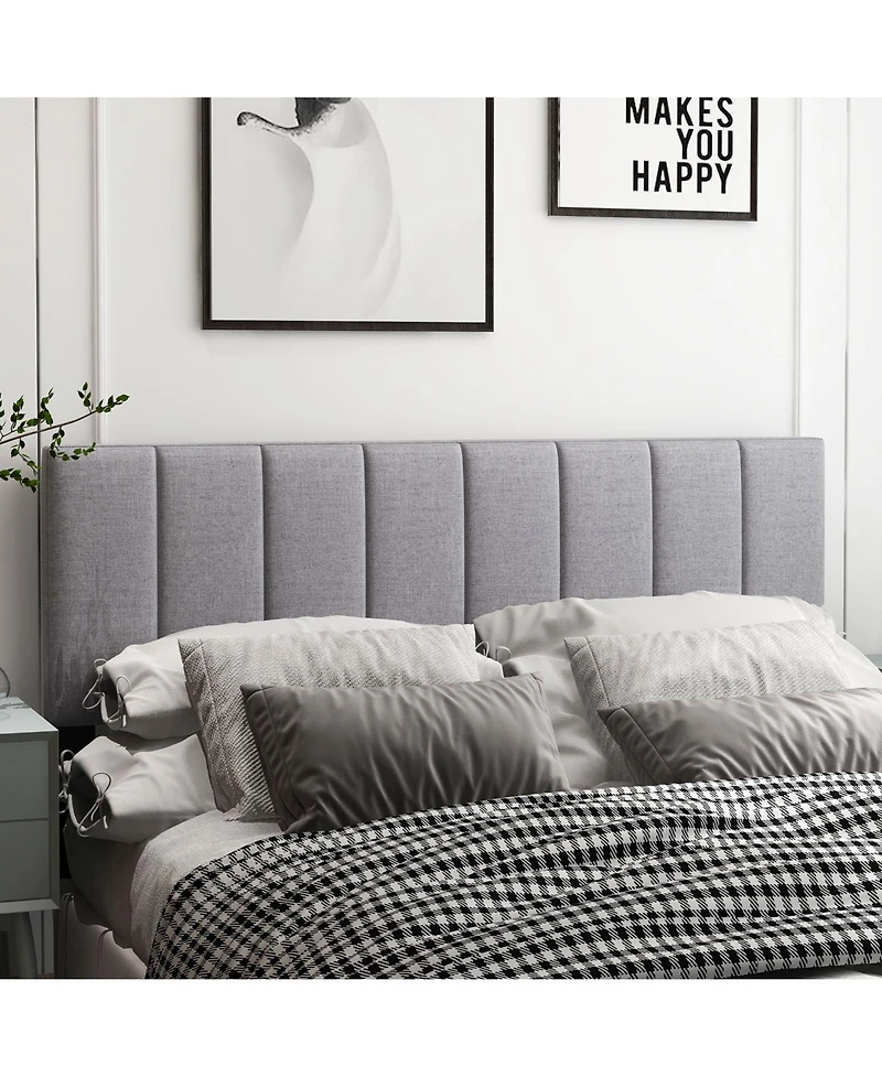 Slickblue Linen Upholstered Headboard with Solid Wood Legs and Adjustable Width