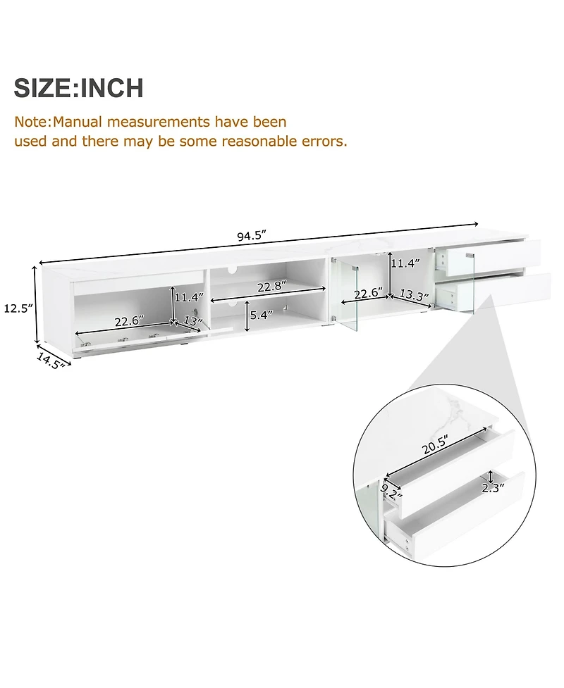 Streamdale Modern Led Tv Stand with Faux Marble Top & App-Controlled Lights