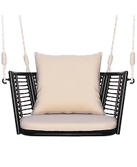 Slickblue Single Person Hanging Seat with Woven Rattan Backrest for Backyard