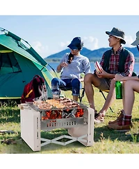 Slickblue Folding Charcoal Bbq Grill with Dishwasher-safe Grill Grids and Charcoal Box-Beige