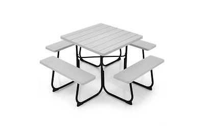 Slickblue Outdoor Picnic Table with 4 Benches and Umbrella Hole