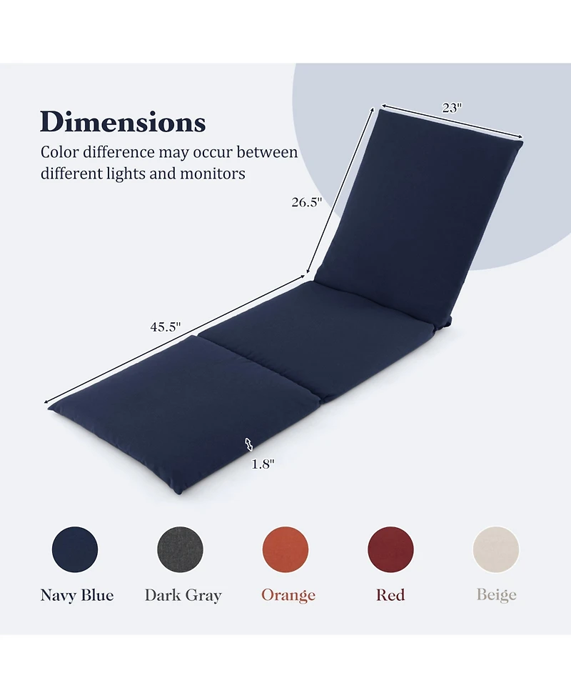 Slickblue Outdoor Chaise Lounge Cushion Patio Furniture Folding Pad with Fixing Straps