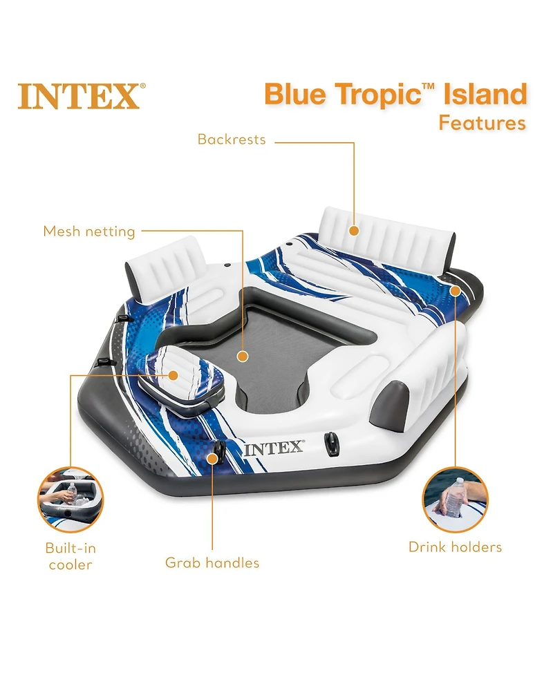 Intex Blue Tropic Inflatable Lake Island Water Float with Cooler and Cupholders