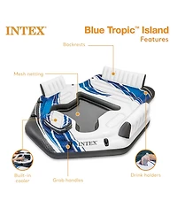 Intex Blue Tropic Inflatable Lake Island Water Float with Cooler and Cupholders