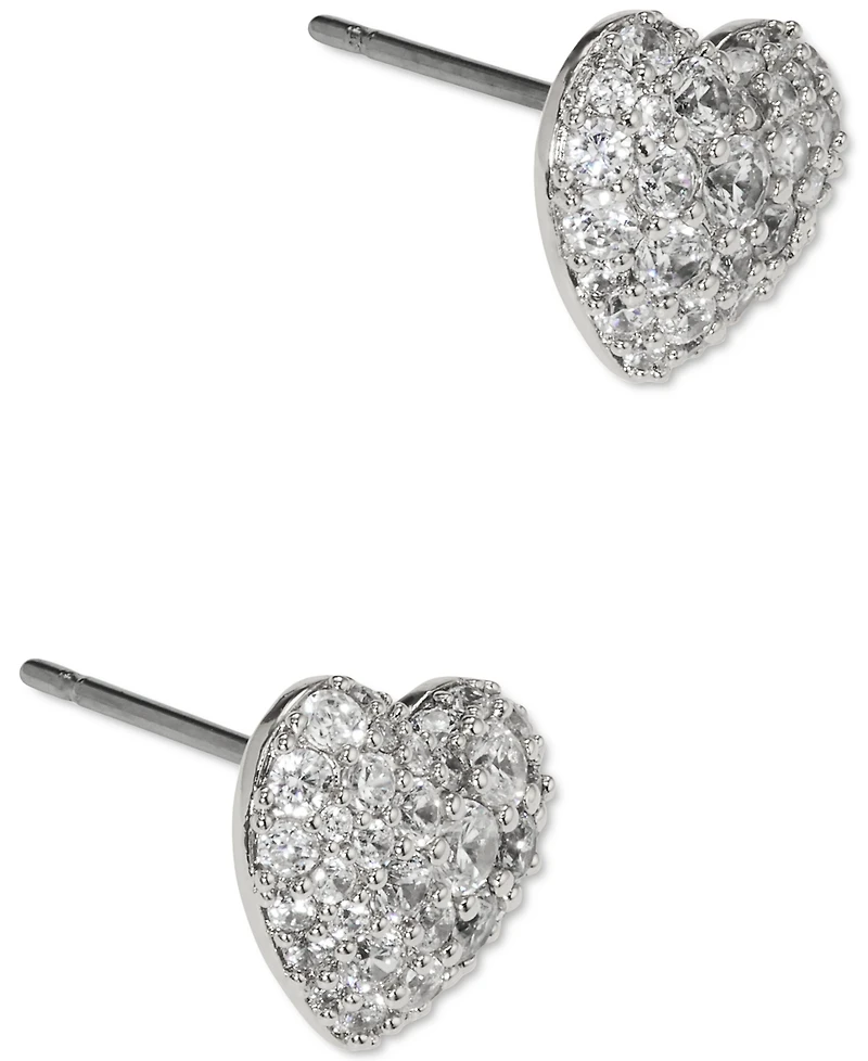 Eliot Danori Rhodium-Plated Pave Heart Stud Earrings, Created for Macy's