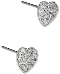 Eliot Danori Rhodium-Plated Pave Heart Stud Earrings, Created for Macy's