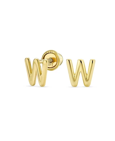 Bling Jewelry Abc Minimalist Yellow 14K Gold Capital Block Alphabet Letter Initial Stud Earrings Safety Ball Screwback Posts