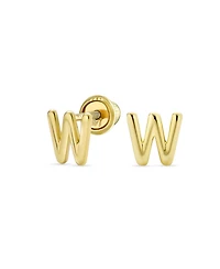 Bling Jewelry Abc Minimalist Yellow 14K Gold Capital Block Alphabet Letter Initial Stud Earrings Safety Ball Screwback Posts
