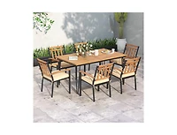 Slickblue Rectangular Patio Dining Table for 8 with Acacia Wood Tabletop and Umbrella Hole